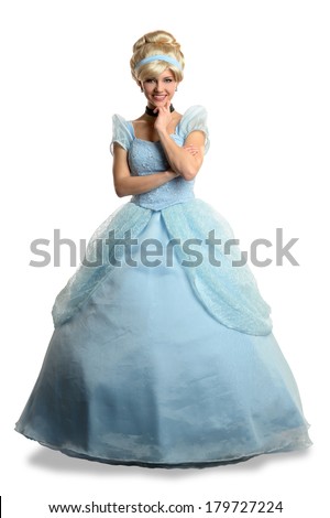 Portrait of beautiful young woman dressed in princess costume isolated over white background Royalty-Free Stock Photo #179727224