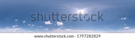 clear blue sky with beautiful clouds. Seamless hdri panorama 360 degrees angle view without ground for use in 3d graphics or game development as sky dome or edit drone shot