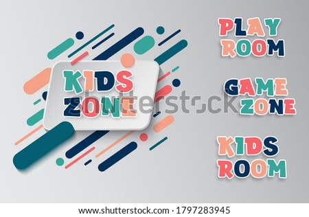 Kids zone entertainment banner. Colorful letters for children's playroom decoration. Sign for children's game room. Kids zone and party room area design