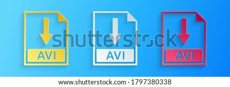 Paper cut AVI file document icon. Download AVI button icon isolated on blue background. Paper art style. Vector.