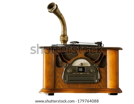 Vintage gramophone, old gramophone on white background