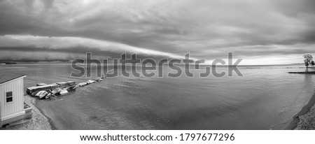 Thunderstorm Lake Erie Clouds Cleveland Skyline Black & White