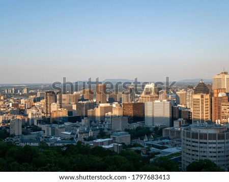Montreal cityscape at sunset in summer