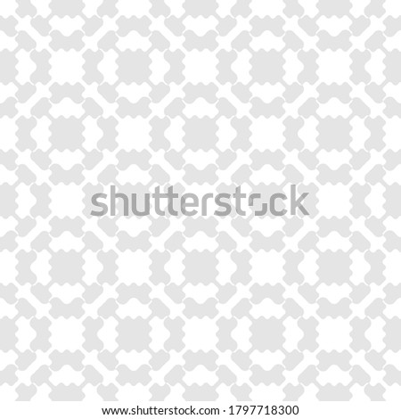 Vector geometric seamless pattern. Simple abstract texture with ornamental grid, mesh, curved lattice, floral shapes. Subtle white and light gray background. Repeat design for decor, textile, print