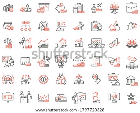Vector set of linear icons related to finance management, trade service and investment strategy. Mono line pictograms and infographics design elements Royalty-Free Stock Photo #1797720328