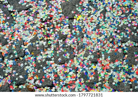 Confetti on pavement, Carnival (Mardi Gras) in Germany, Europe