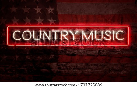Country Music Pop Art Word Neon Sigh With American Flag Grunge Brick Graffiti Wall Royalty-Free Stock Photo #1797725086