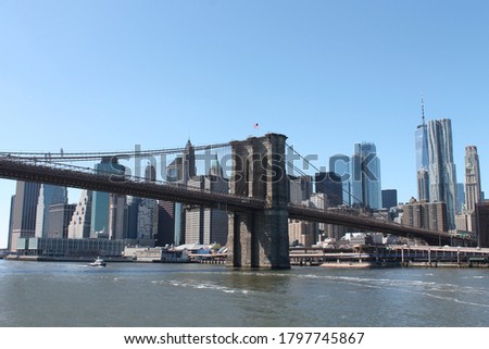 Brooklyn Bridge and New York City, view from the East River