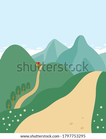 Illustration of landscape with hiking trails for mountaineering.