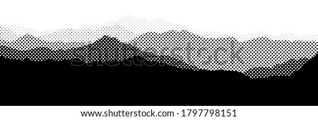 Vector halftone dots background, fading dot effect. Imitation of a mountain landscape, banner, shades of gray.  Royalty-Free Stock Photo #1797798151