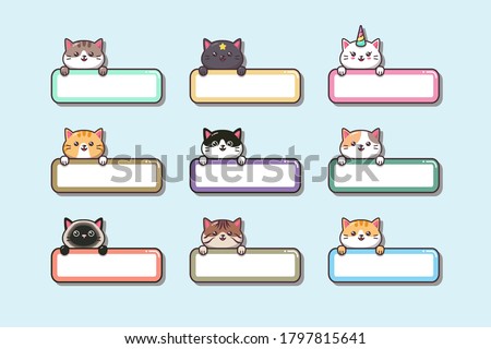 Cute baby Cat Animal Sticker with label name cartoon hand drawn style