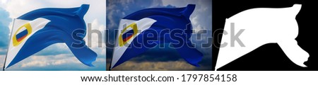 Flag of Chukotka Autonomous Okrug. High resolution close-up 3D illustration. Flags of the federal subjects of Russia. Set of 2 flags and alpha matte image. Very high quality mask.