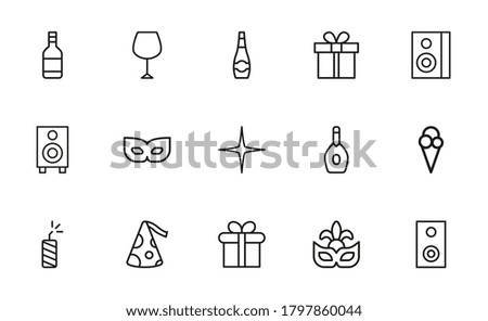 Set of party icons in modern thin line style. High quality black outline birthday symbols for web site design and mobile apps. Simple party pictograms on a white background.