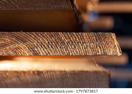 Cut wooden boards at the woodworker workshop, carpenter work, detail
