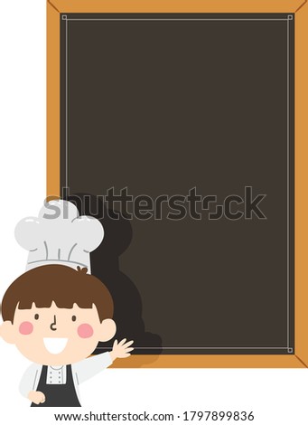 Illustration of a Kid Boy Wearing Chef Hat and Uniform and Presenting Blank Menu Board