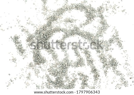 Gray small rocks ground texture isolated white background. black small road stone. gravel pebbles stone seamless texture. dark  crushed granite gravel, close up. grey clumping clay 