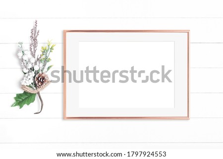 Horizontal frame from rose gold A4 size on a white background - Mockup for your design
