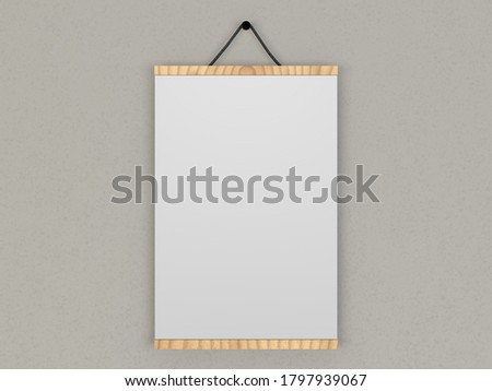 Horizontal Wooden Frames hang on beige paper wall on nail. Mock-up and Template for art, design, photography, illustration and painting. Interior, Gallery, museum and exhibition.