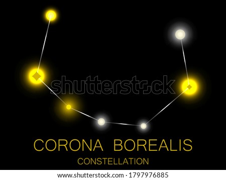 Corona Borealis constellation. Bright yellow stars in the night sky. A cluster of stars in deep space, the universe. Vector illustration