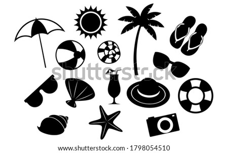 Collection of summer and beach icons on white background - Vector illustration