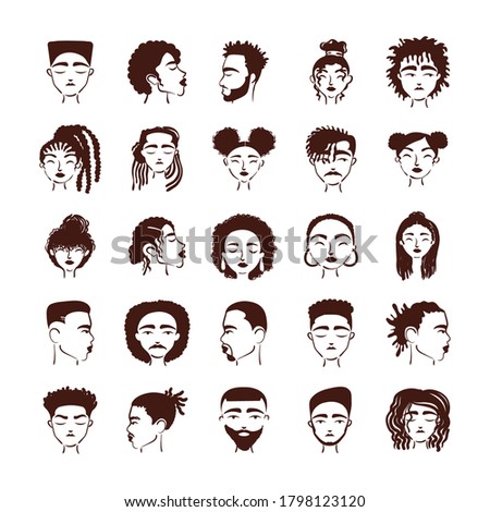 twenty five afro ethnic people avatars characters vector illustration design