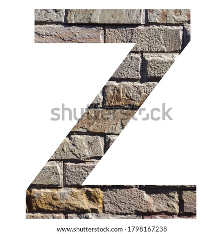 Character alphabet, text, front "Z" Wall brick pattern inside letter isolated on white background