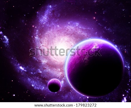 Glowing Planet Above Stunning Galaxy - Elements of this Image Furnished by NASA