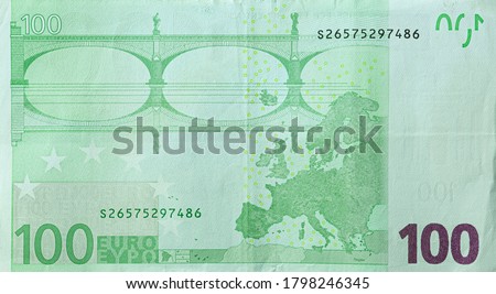 Isolated image of One hundred Euro bill in rear side Royalty-Free Stock Photo #1798246345