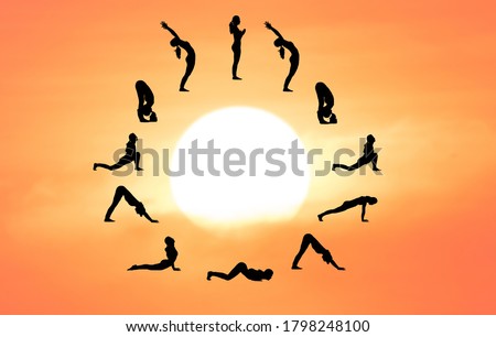 sun salutation or surya namaskara,yoga posture Royalty-Free Stock Photo #1798248100