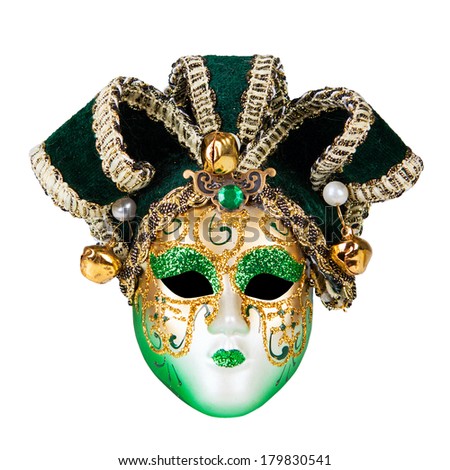 Green Venetian mask isolated on white background