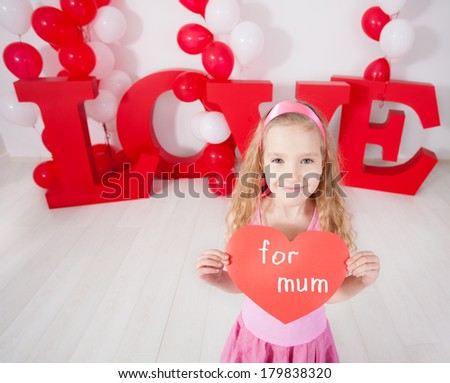 Child with heart. Decoration for celebration. Valentine's, mother's day or weddings