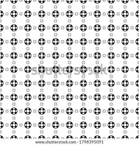 Square seamless background pattern from geometric shapes are different sizes and opacity. The pattern is evenly filled with black lifebuoy symbols. Vector illustration on white background