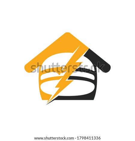 Flash burger vector logo design. Burger with thunderstorm and home icon logo.