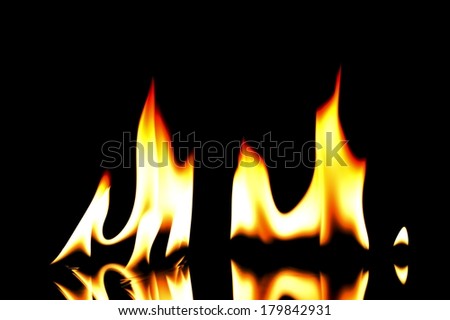 Fire flames isolated on black with reflection 