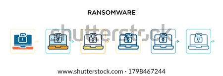 Ransomware vector icon in 6 different modern styles. Black, two colored ransomware icons designed in filled, outline, line and stroke style. Vector illustration can be used for web, mobile, ui