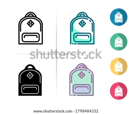 Logo or symbol of bagpack icon with outline, black fill, two tone and  color flat style, editable vector with any color or size what you like
