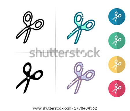 Logo or symbol of scissor icon with outline, black fill, two tone and  color flat style, editable vector with any color or size what you like
