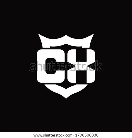 CX Logo monogram with shield around crown shape design template