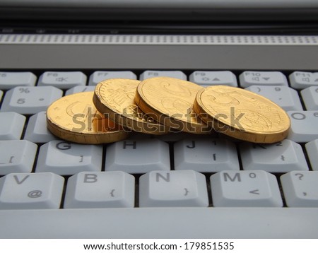 Make Money Online, White Keyboard and Gold Coins