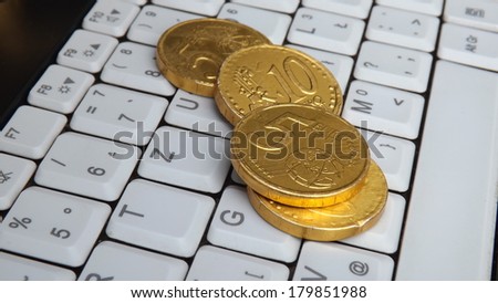 Make Money Online , White Keyboard and Gold Coins