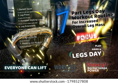Artwork, freestyle exercise, weightlifting 7 part legs day workout routine for increased overall leg Mass daily. exercise It is a simple and very popular style in the world.