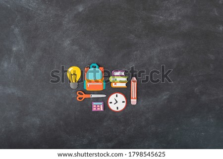 paper craft. Back to school education. Business startup concept. Paper creativity Black chalkboard background