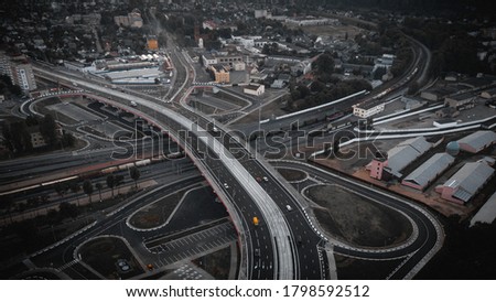Aerial view of overpass in  Vitebsk city with dark style colorcorrection