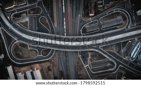 Aerial view of overpass in  Vitebsk city with dark style colorcorrection