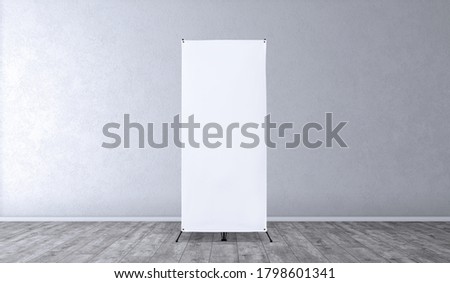 X-stand banner for training or promotional presentation. Blank template, empty banner display for preview. Mock up for your design. Royalty-Free Stock Photo #1798601341