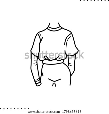 girl`s outfit: t-shirt and pants vector icon in outlines