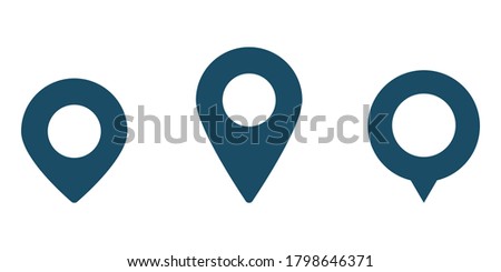 Location pin collection, destination point icons on white background.