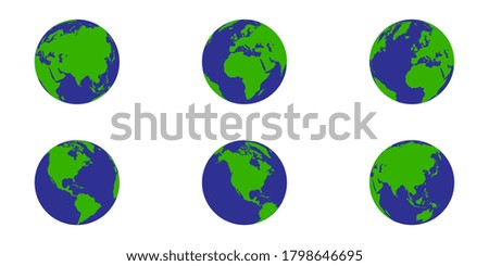 World maps, earth globe icons on white background.