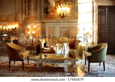 a woman in a luxury sitting room