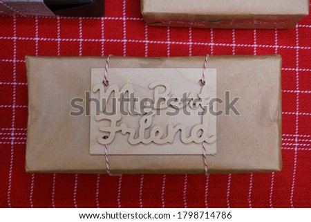 Vintage handmade gift box with words -  my Best friend. brown craft paper.